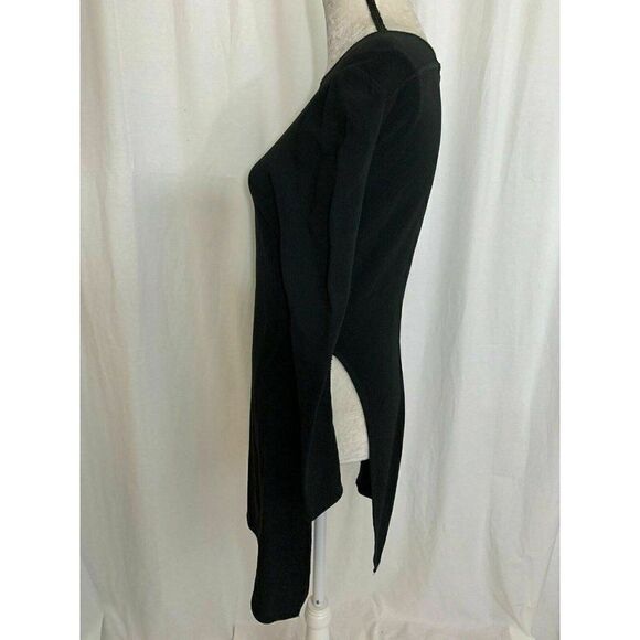 Zara Womens Long Sleeve Solid Black Side Slit Crew Neck Top Small - Picture 4 of 7